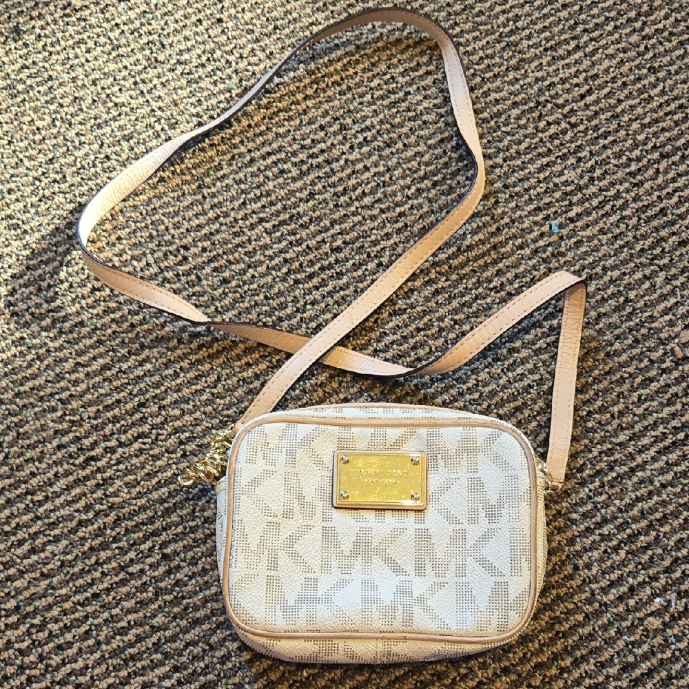 Michael Kors Light Tan Mini Camera Crossbody Bag Monogram